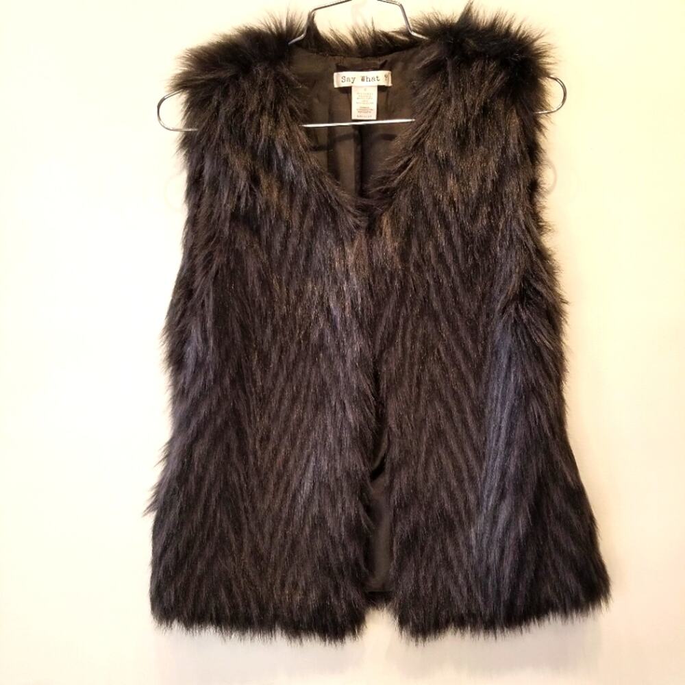 Say What? Black Faux Fur Fitted Vest Lined inside Sleeveless‎ Women's Size S